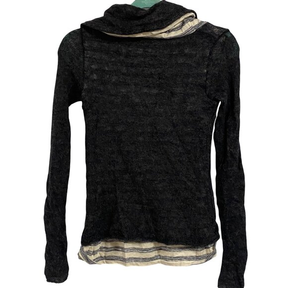 Anthropologie Moth Alpaca Wool Blend Navy Blue Striped Cowl Neck Sweater Size XS - Picture 6 of 8